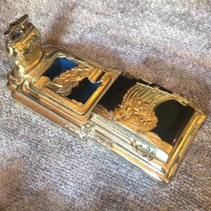 Vintage Mid Century Japan Metal Smoking Set Art Deco Lighter ,Ashtray and Holder